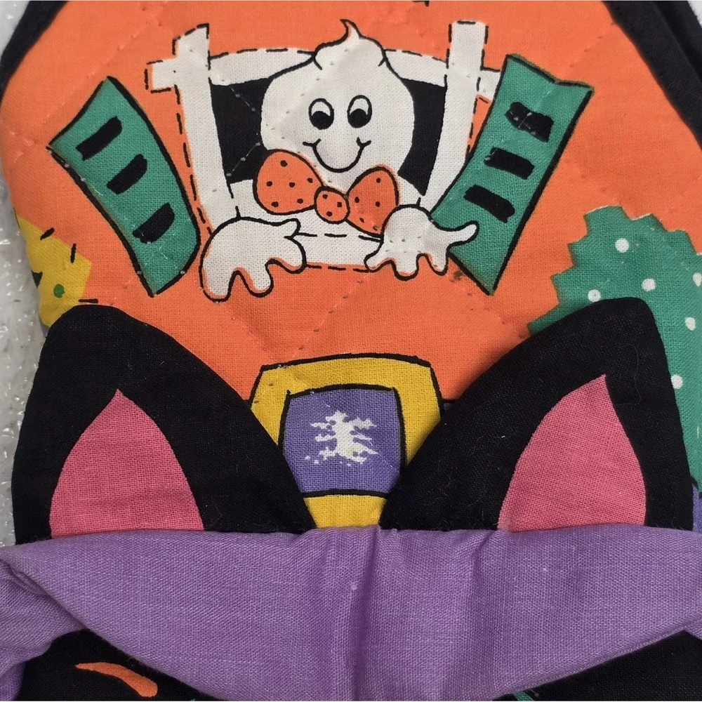 Vintage Black Cat Witch 3D Potholder Oven Mitt Halloween Boo!
